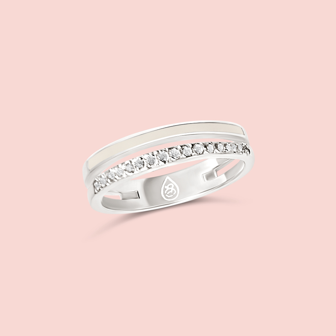 Anillo alianza doble aro con circonitas de leche materna