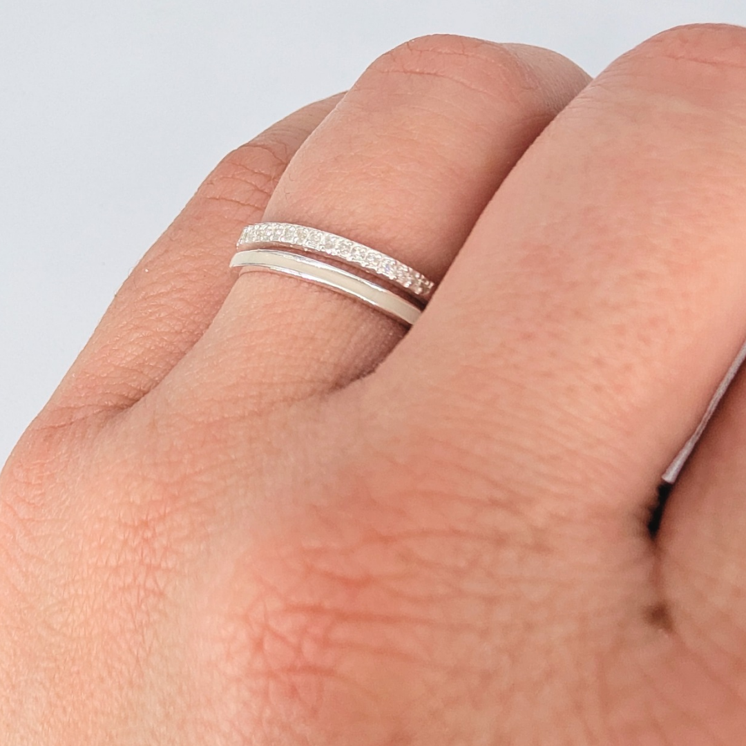 Anillo alianza doble aro con circonitas de leche materna