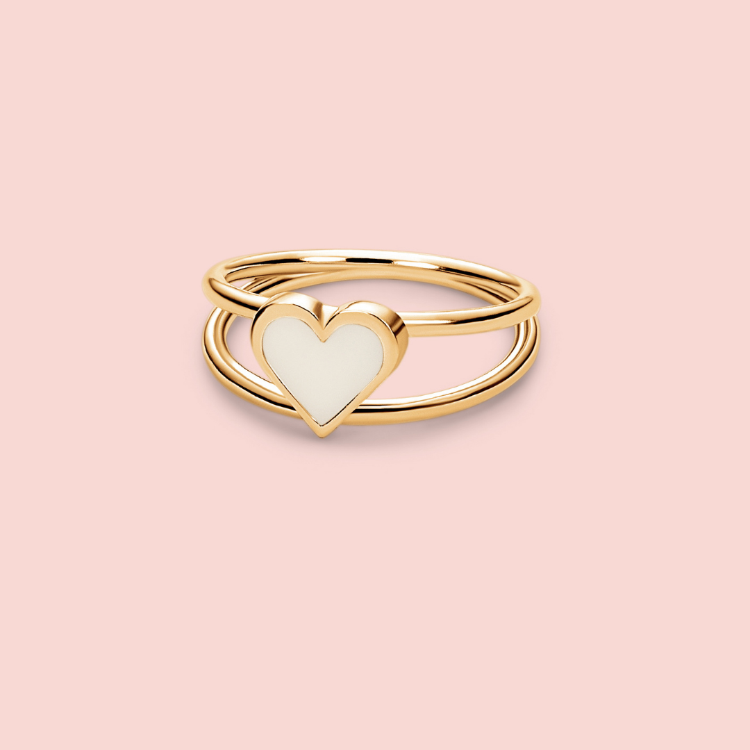Anillo corazón doble aro de leche materna en ORO 18K