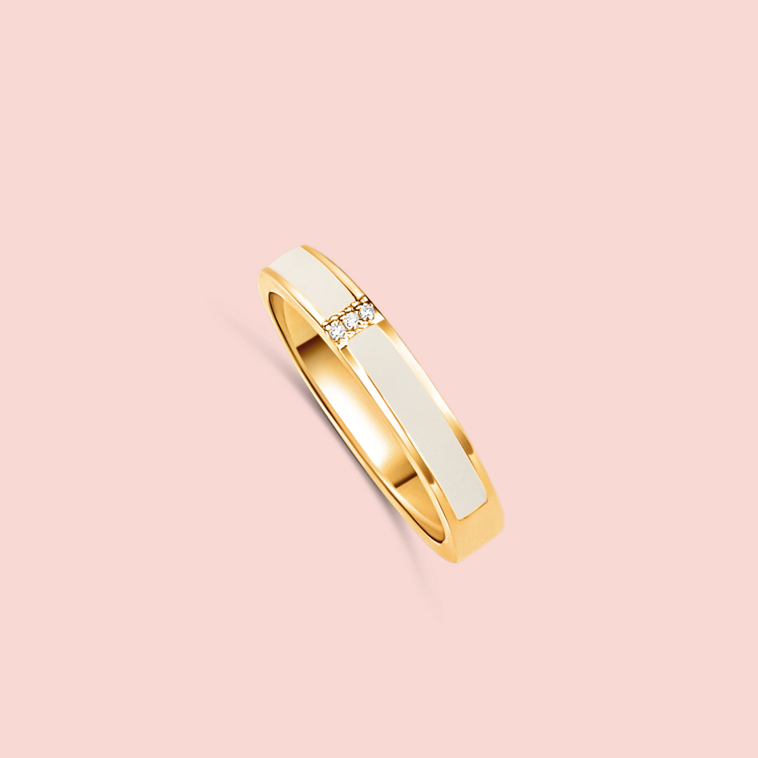 Anillo alianza con circonitas de leche materna ORO 18K