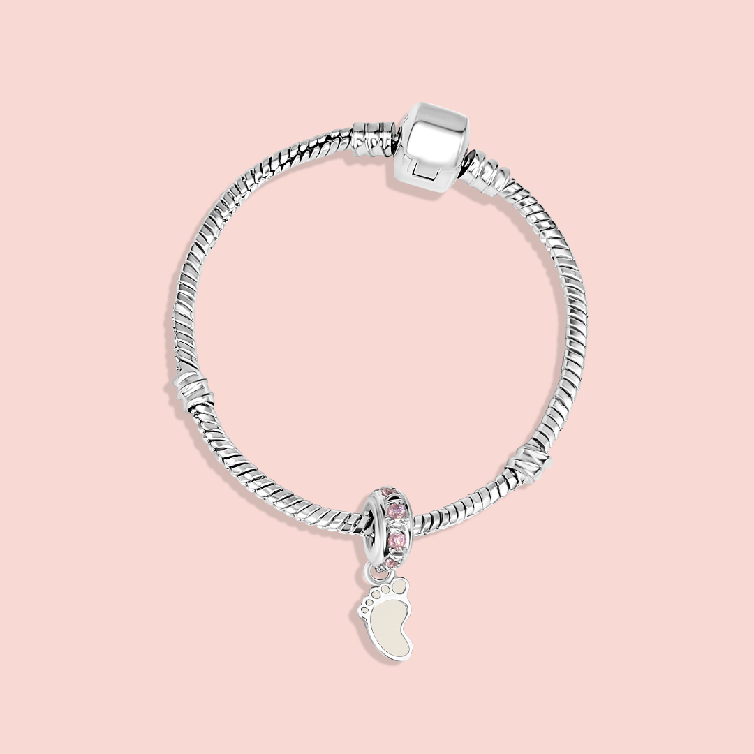 Cuenta/ Charm pulsera pie colgante de leche materna con piedras de nacimiento