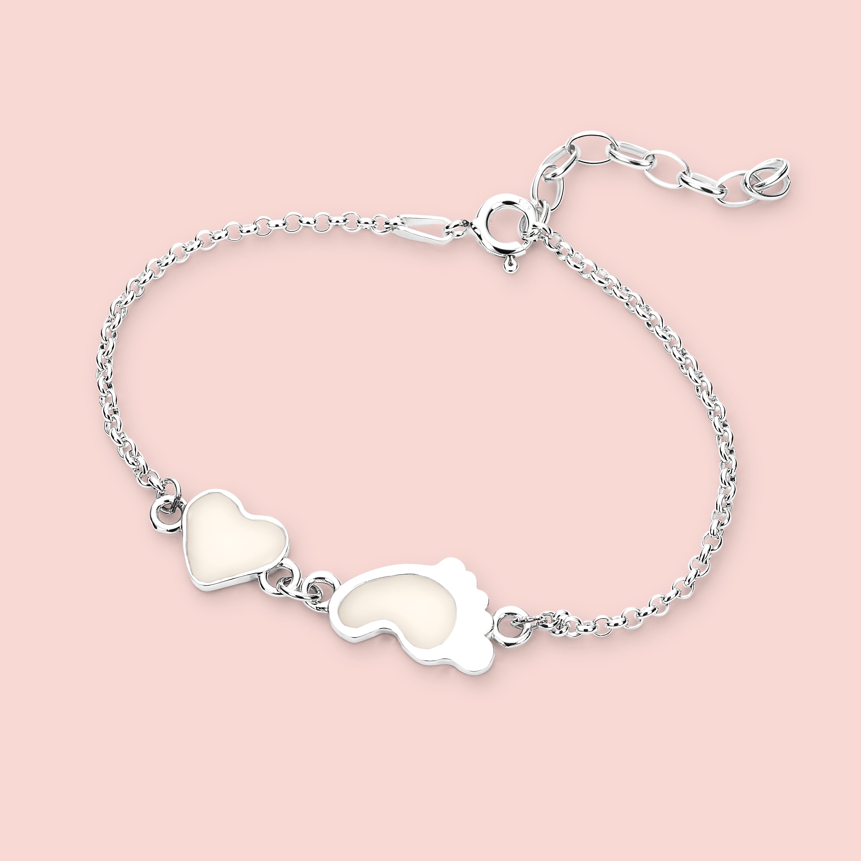 Pulsera corazón y pie de leche materna