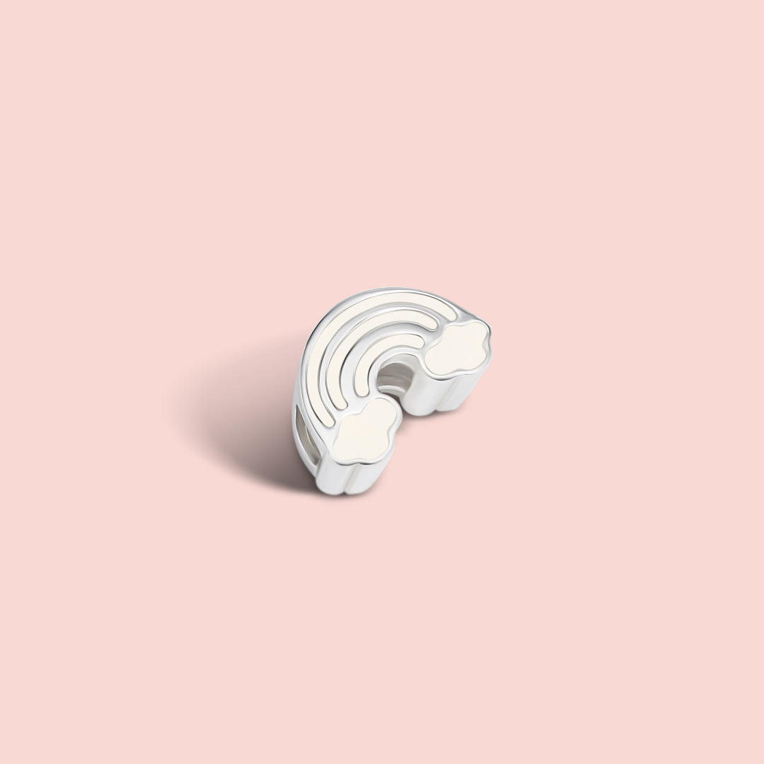 charm con forma de arcoiris de leche materna en plata de ley, joya maternal personalizada hecha a mano