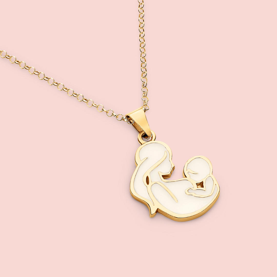 Colgante amamantar de leche materna en oro de 18 quilates, joya maternal personalizada hecha a mano