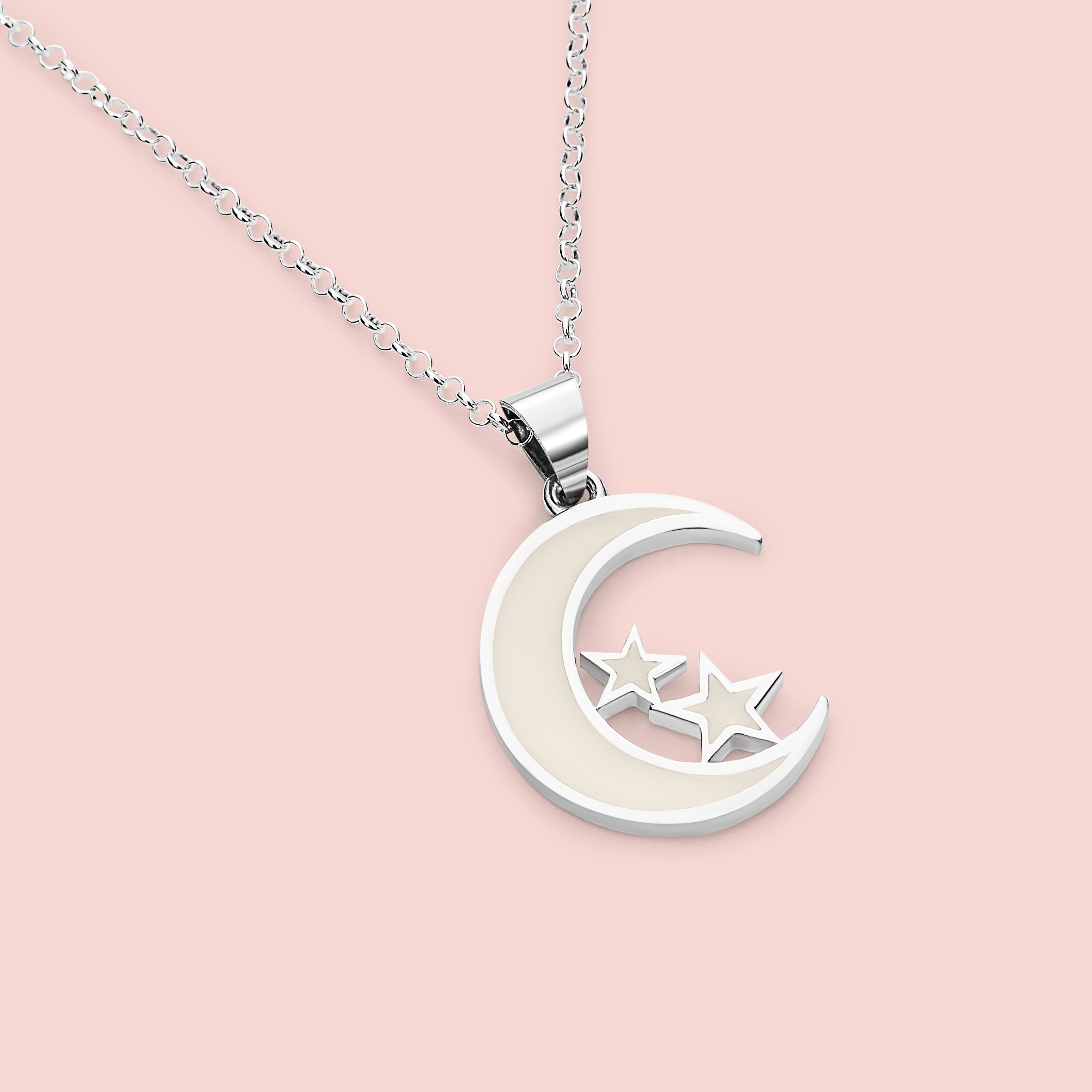 Colgante con forma de luna con dos estrellas de leche materna en plata de ley, joya maternal personalizada hecha a mano