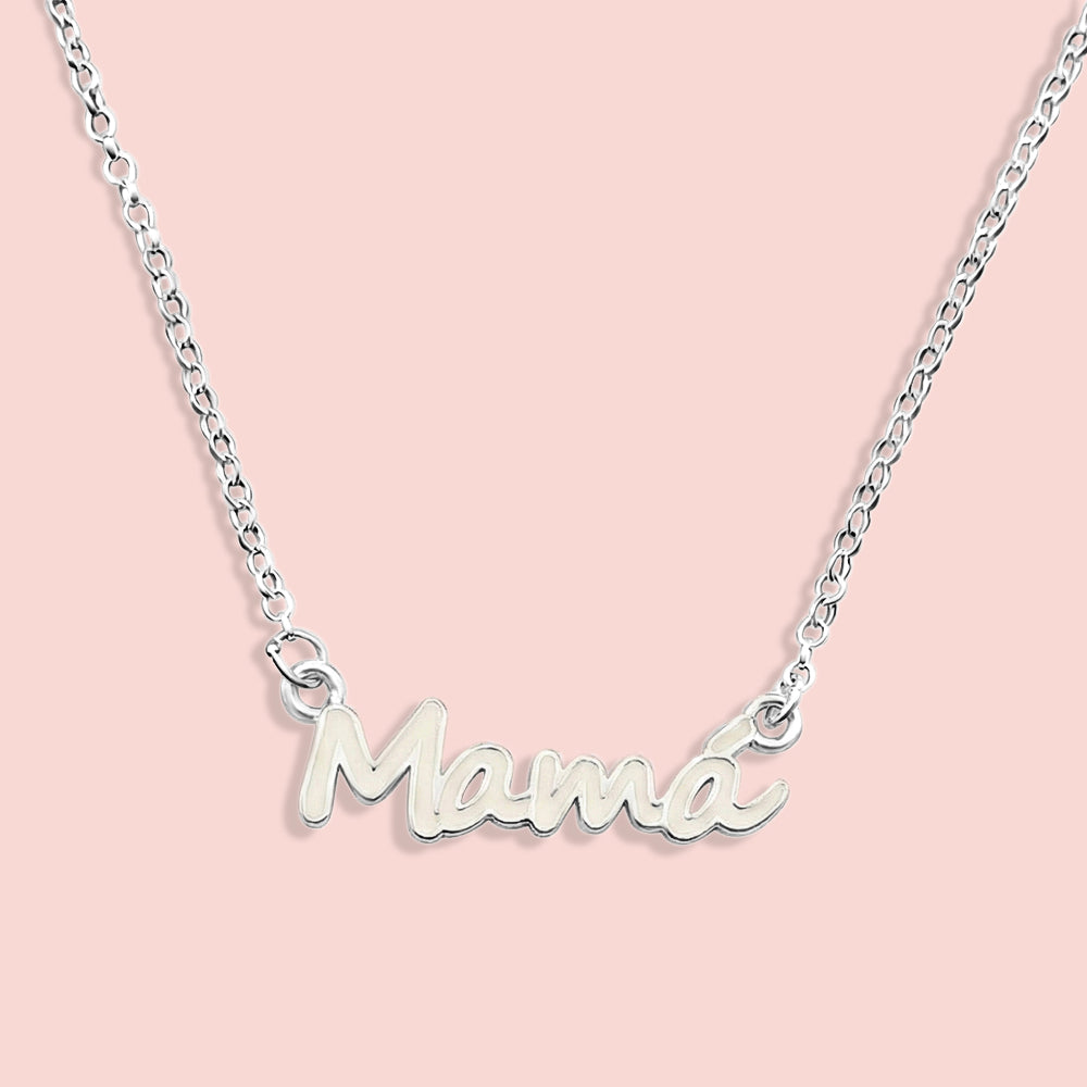 Colgante con palabra mamá de leche materna en plata de ley, joya maternal personalizada hecha a mano