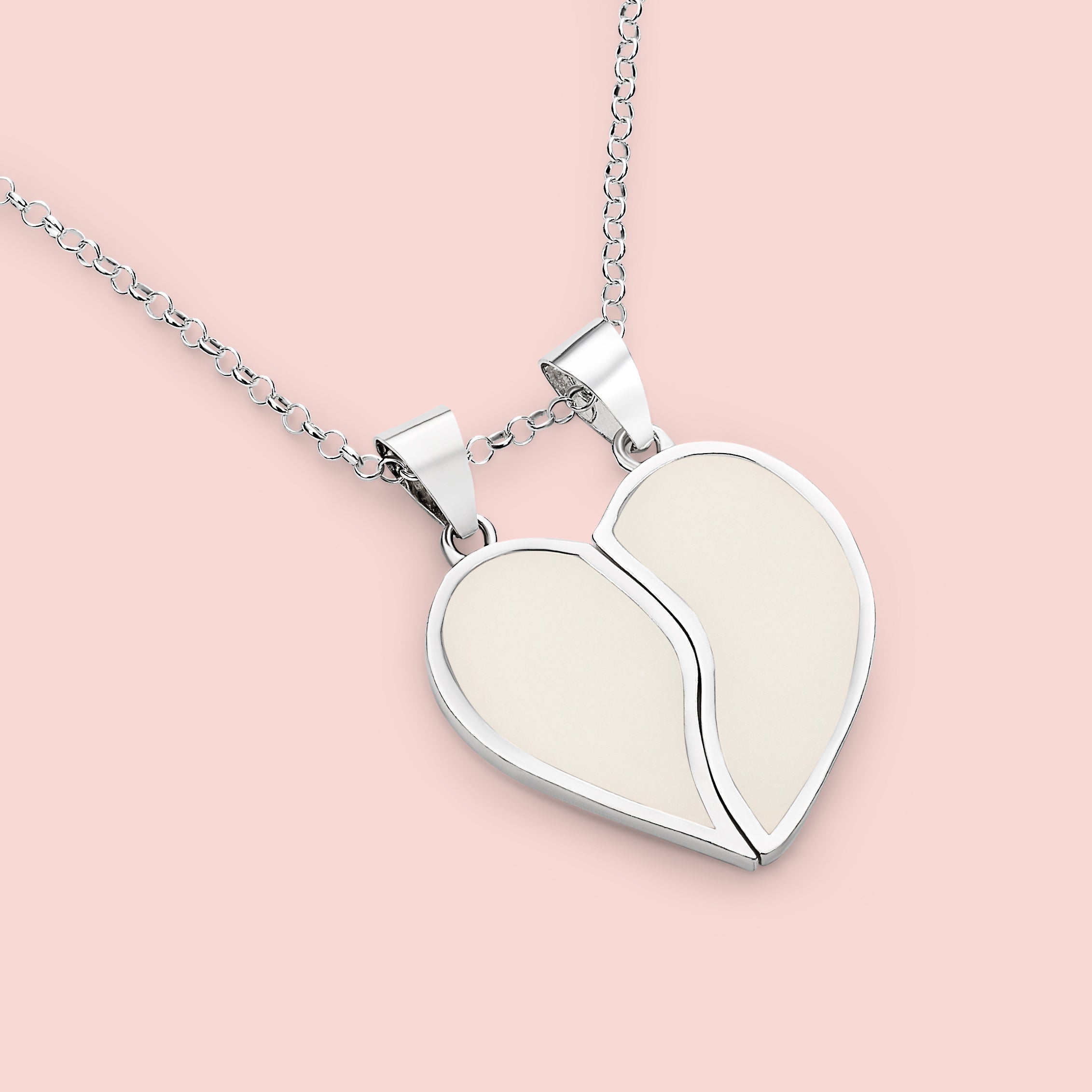 Colgante con forma de corazón dividido en dos mitades de leche materna en plata de ley, joya maternal personalizada hecha a mano