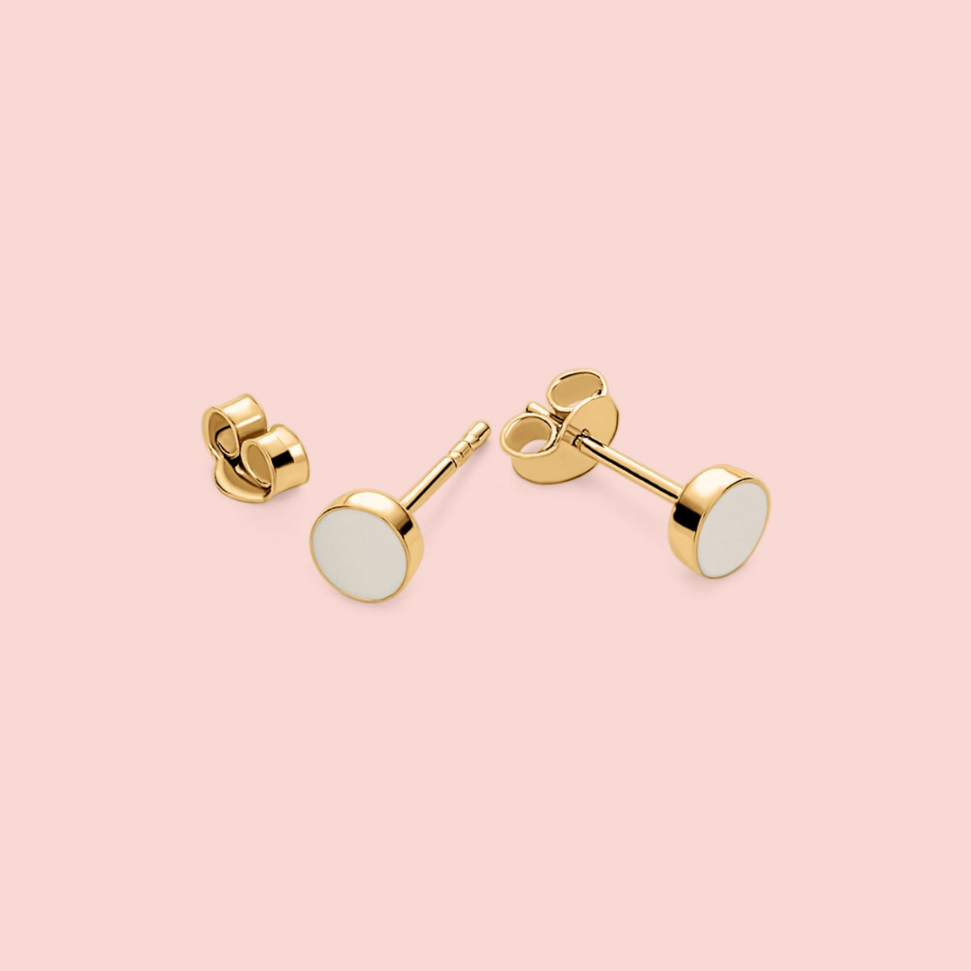Pendientes con mini círculo de leche materna en oro de 18 quilates, joya personalizada hecha a mano