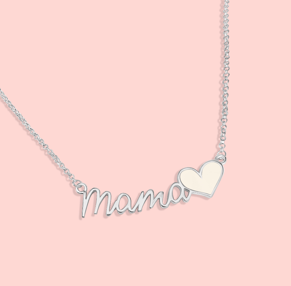 Colgante letra inglesa y corazón estilizado de leche materna