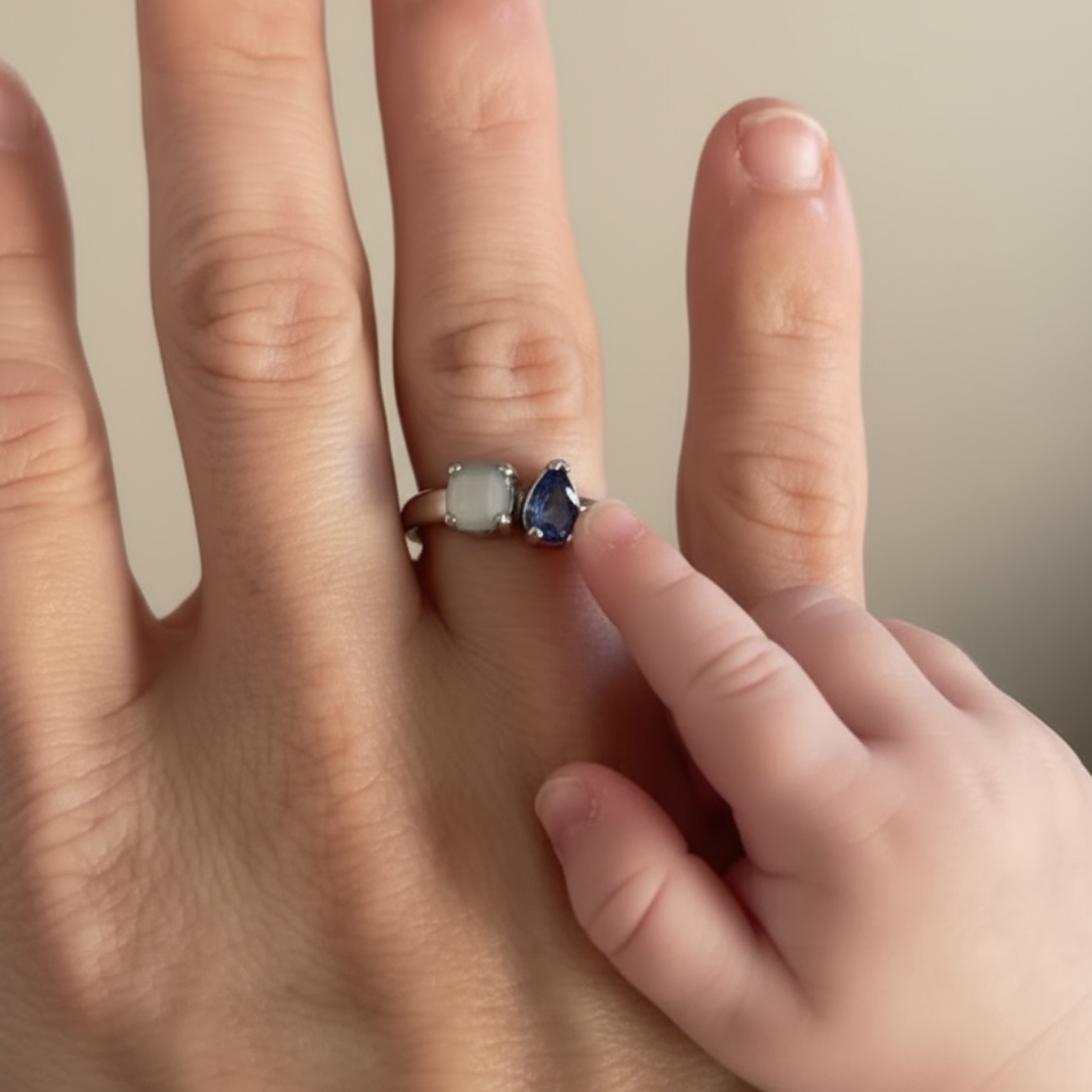 Anillo dual de leche materna y piedra de nacimiento