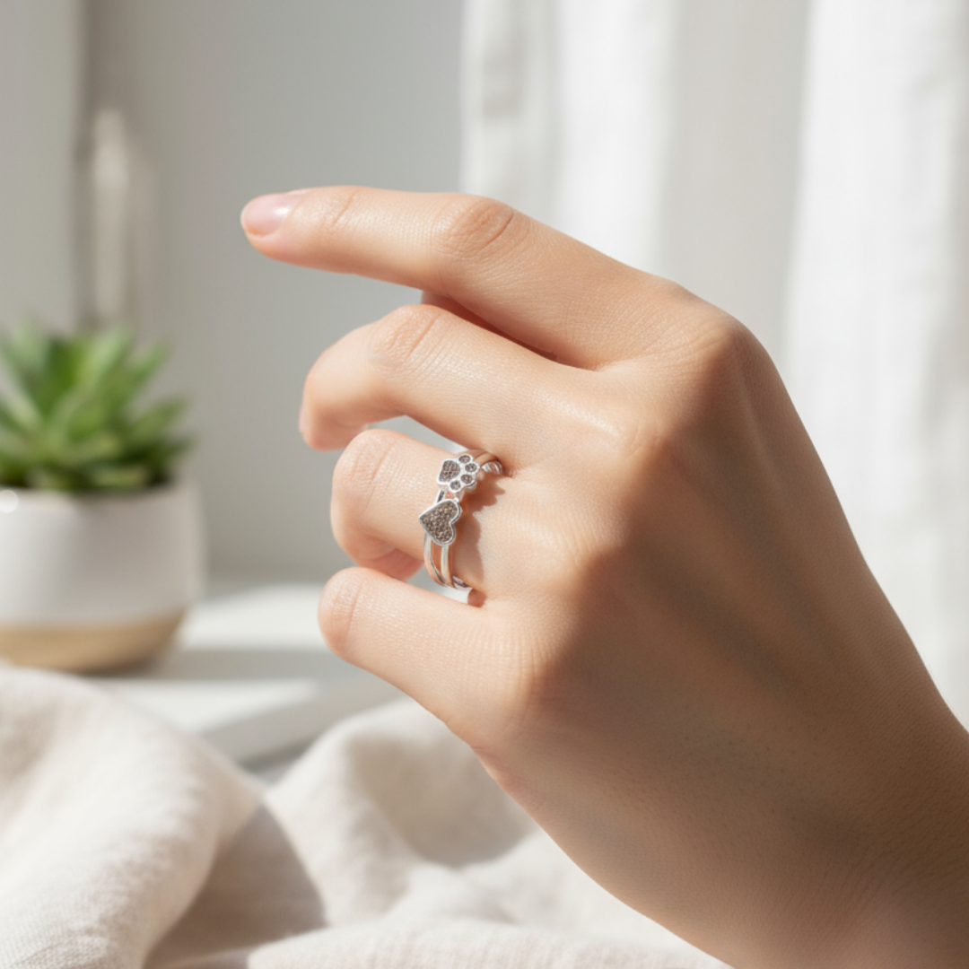 Anillo huella y corazón unidos de cenizas