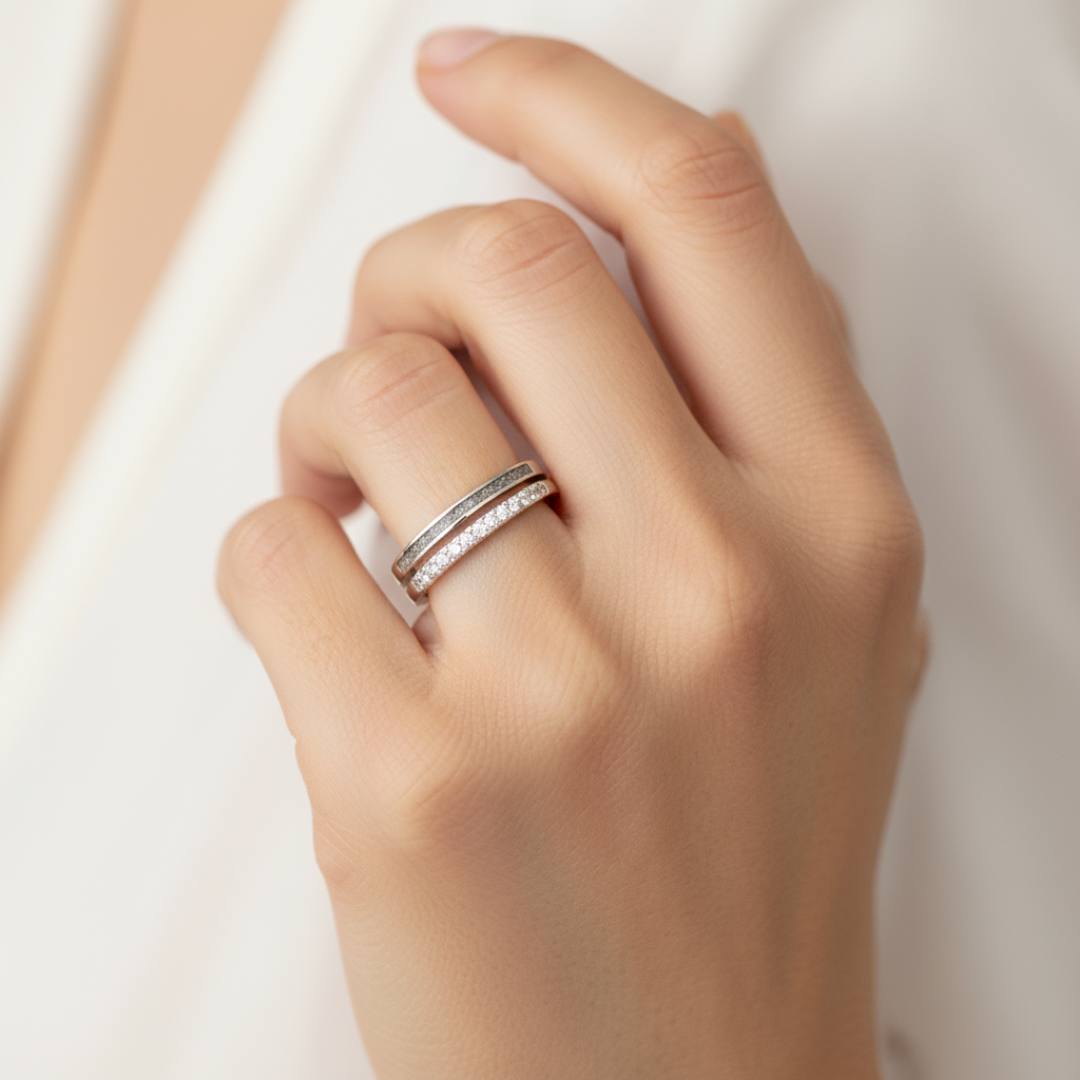 Alianza doble aro con circonitas de cenizas