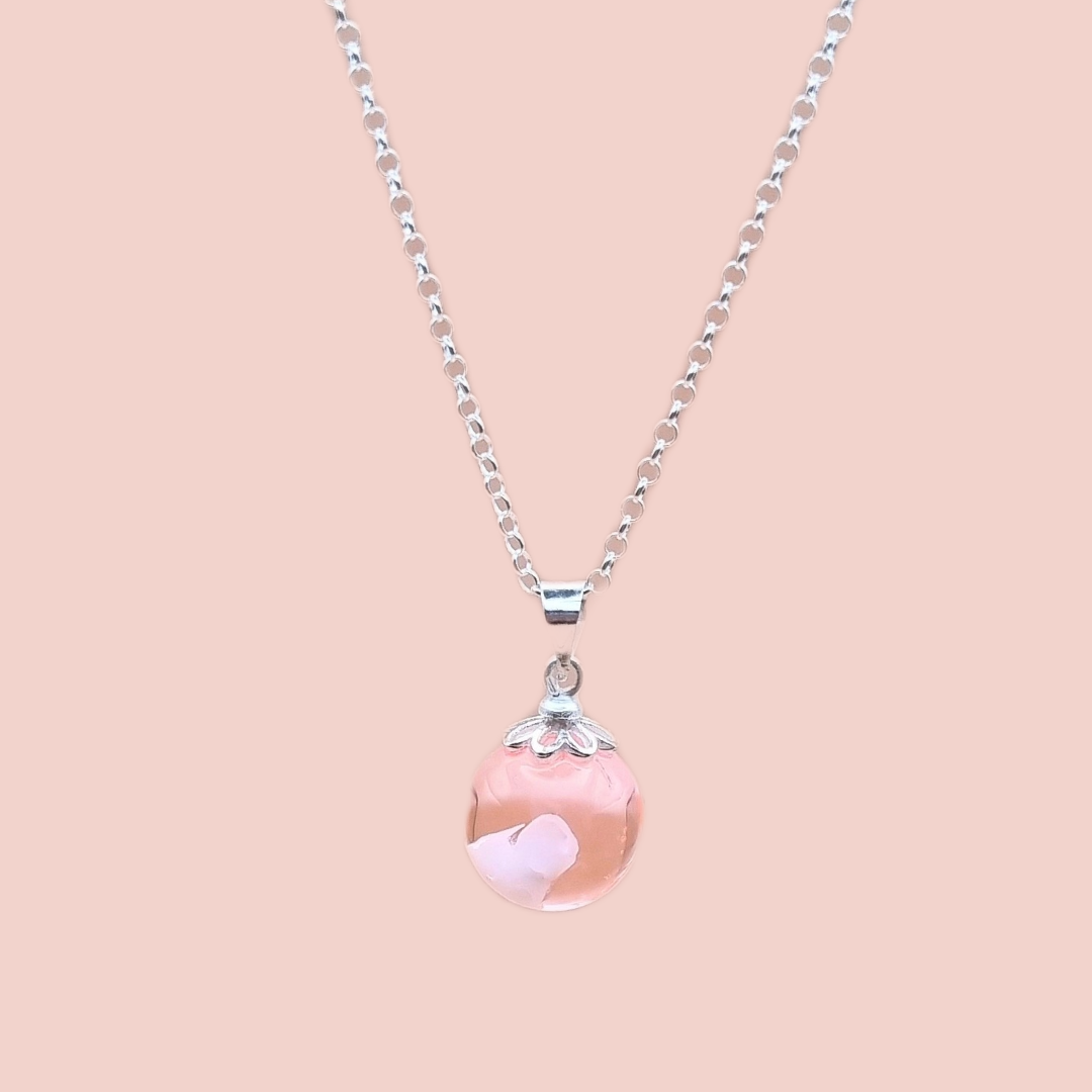 Colgante con forma de perla rosa con diente de leche en plata de ley, joya maternal personalizada hecha a mano