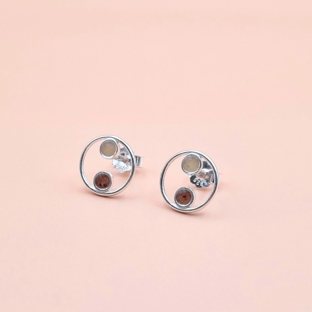 Pendientes con doble círculo de cordón umbilical, joya personalizada hecha a mano