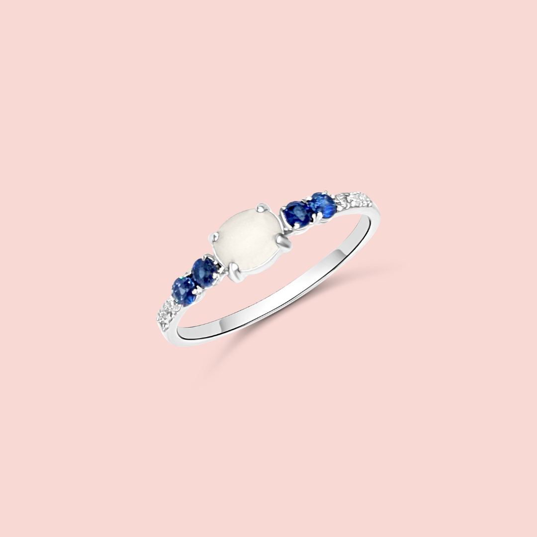 Anillo óvalo de leche materna y piedras de nacimiento