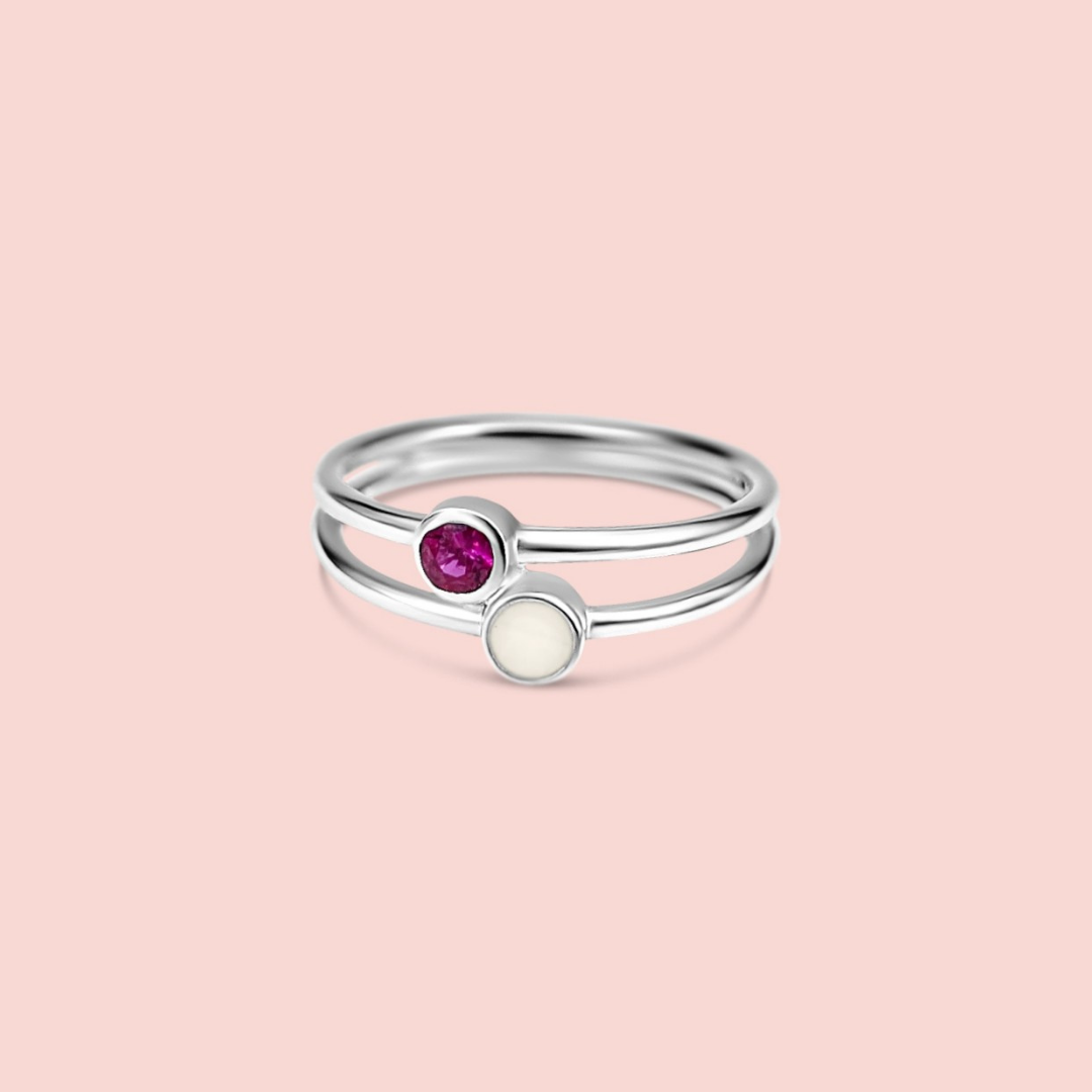 Anillo unión con piedra de nacimiento y leche materna