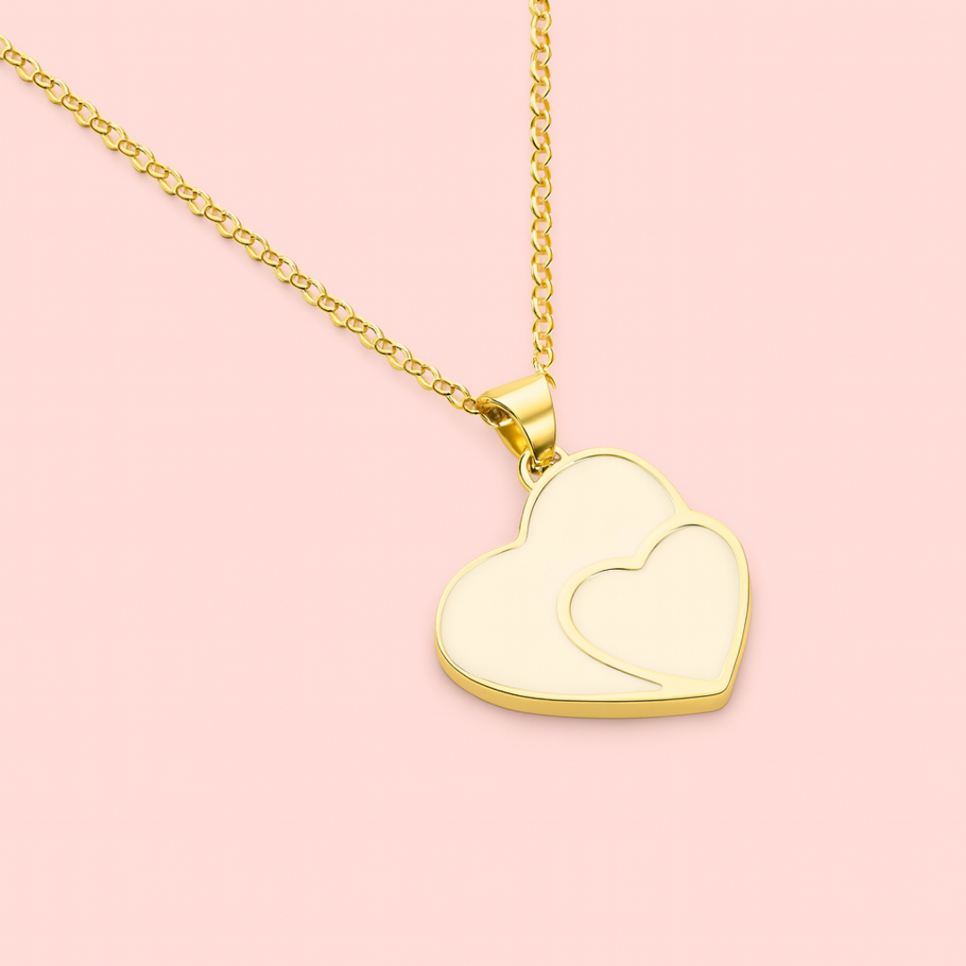 Colgante doble corazón de leche materna en ORO 18K