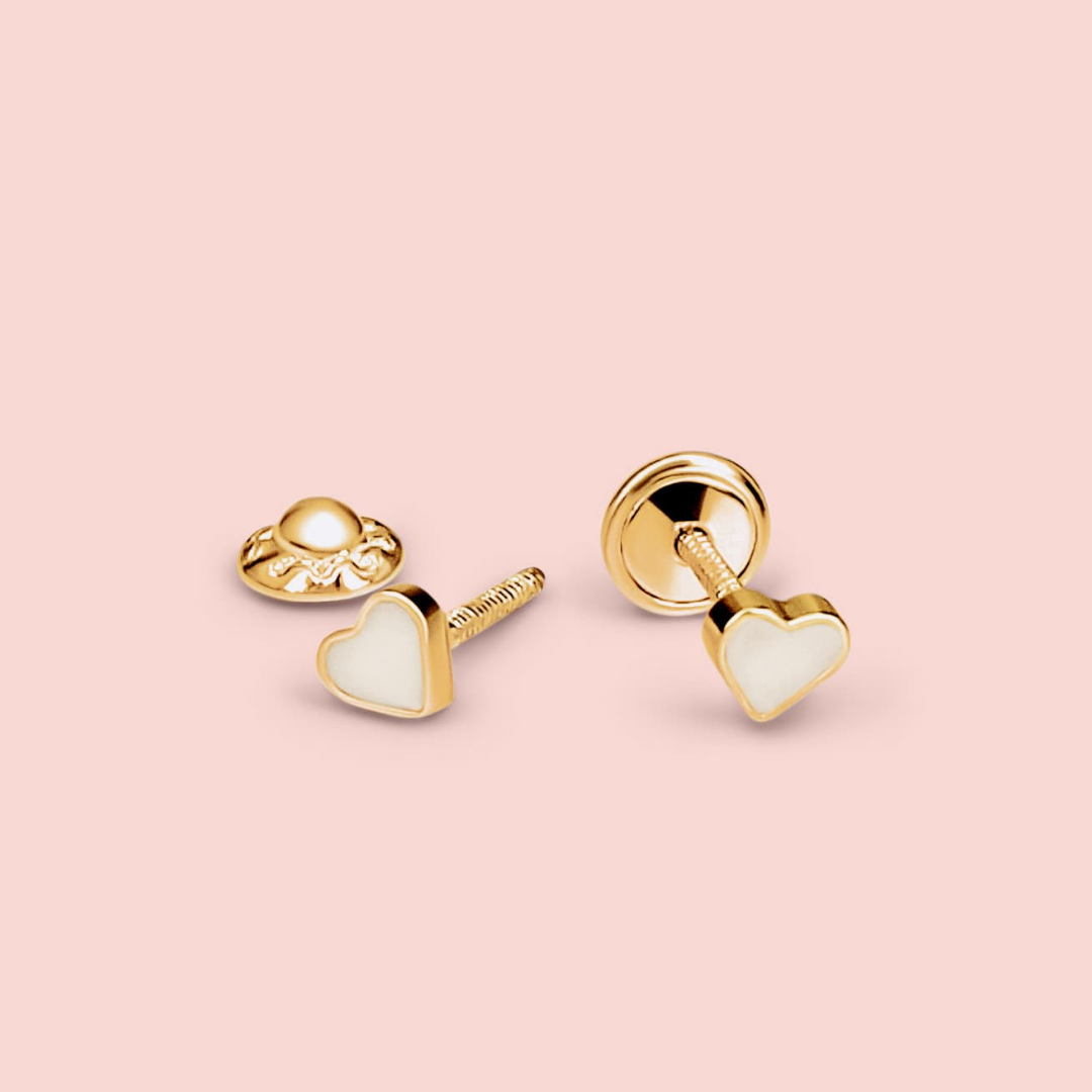 Pendientes bebé corazones de leche materna en ORO 18K