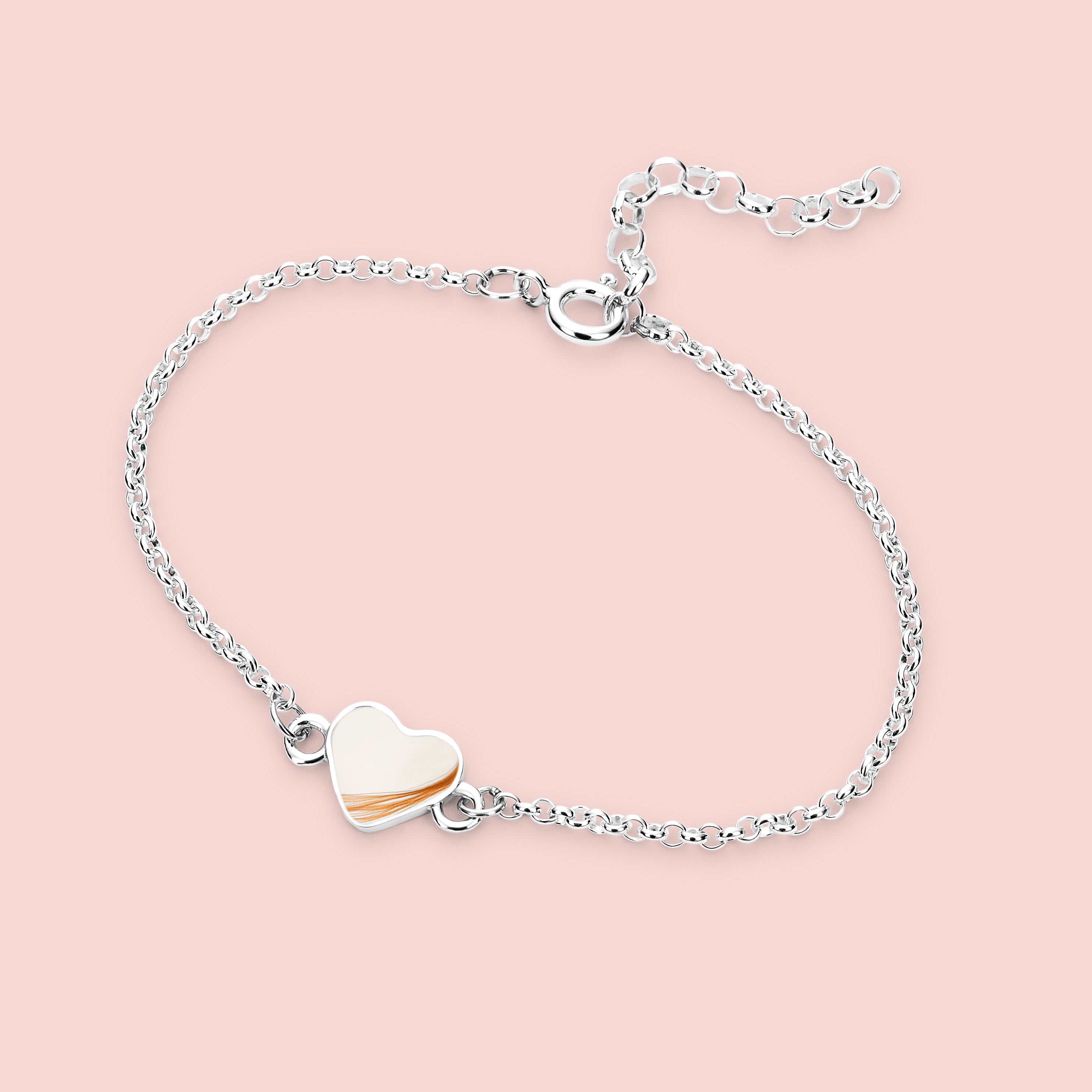 Pulsera con forma de corazón con leche materna y pelo en plata de ley, joya maternal personalizada
