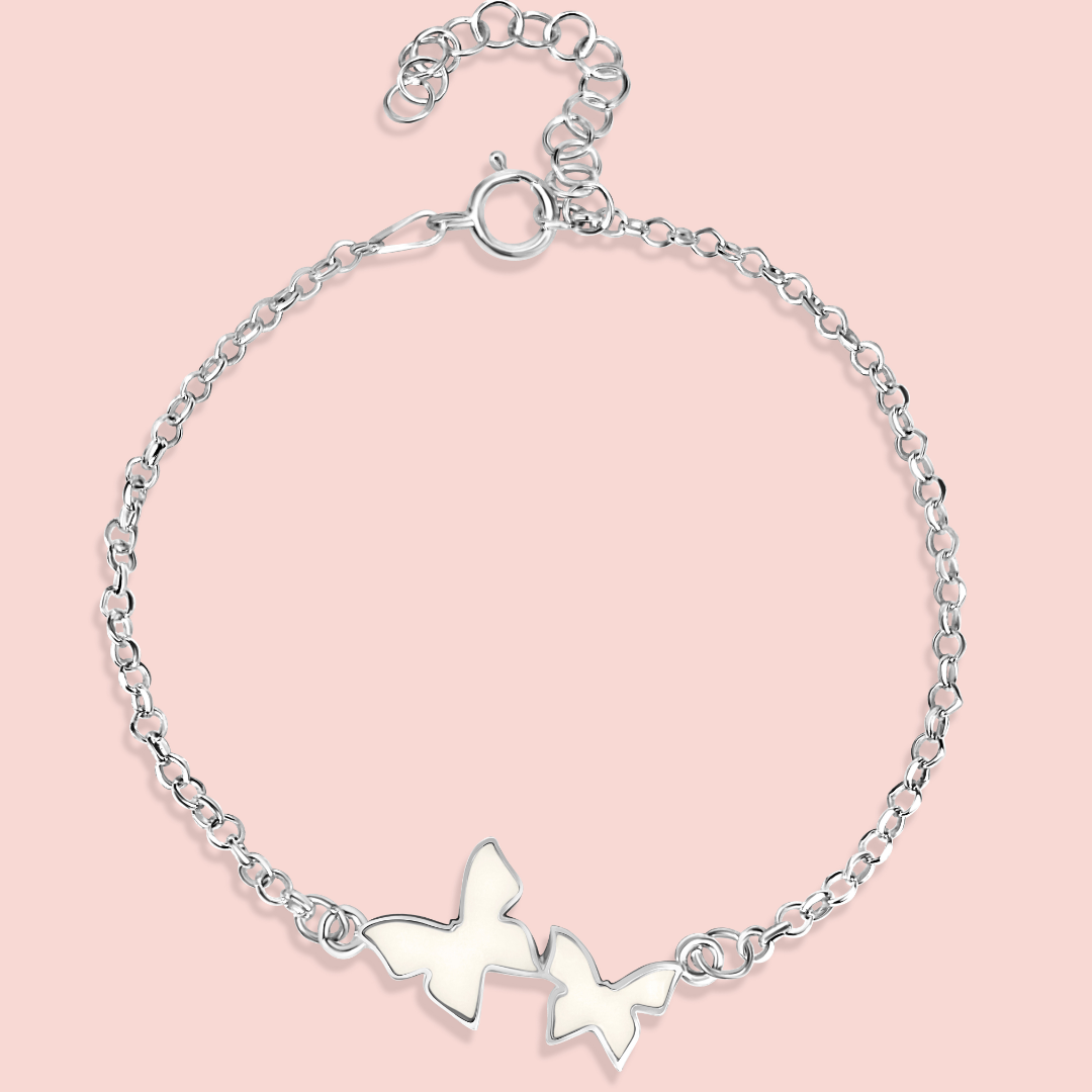 Pulsera con mariposas de gota de leche materna en plata de ley, joya maternal personalizada hecha a mano
