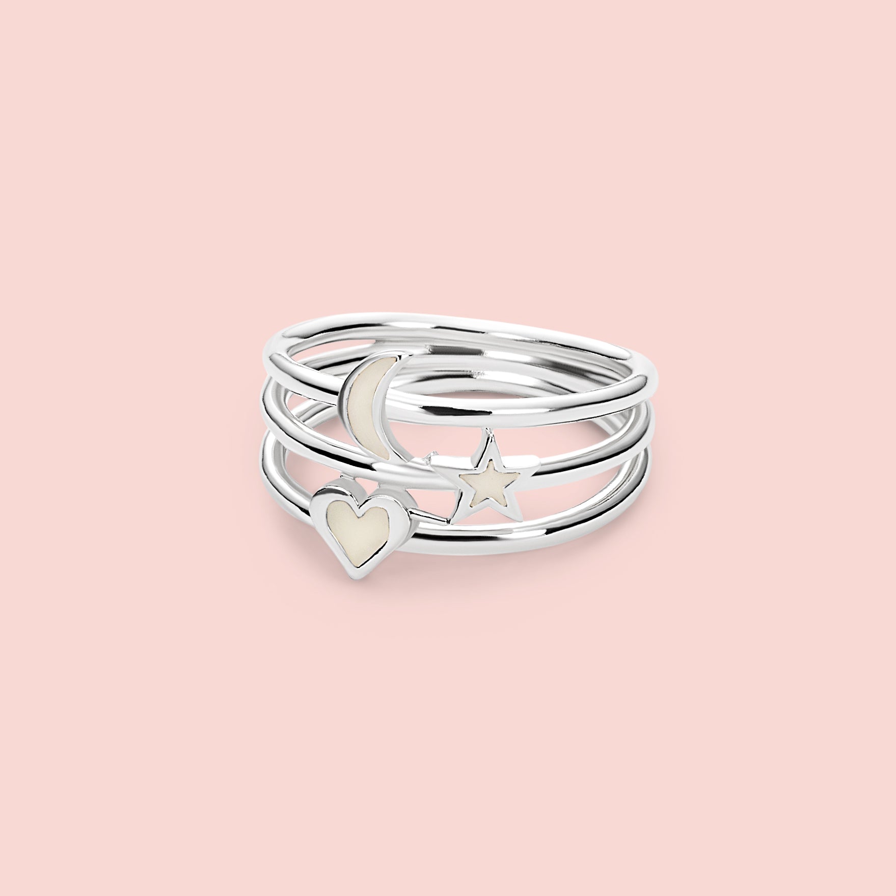 Anillo luna, estrella y corazón de leche materna