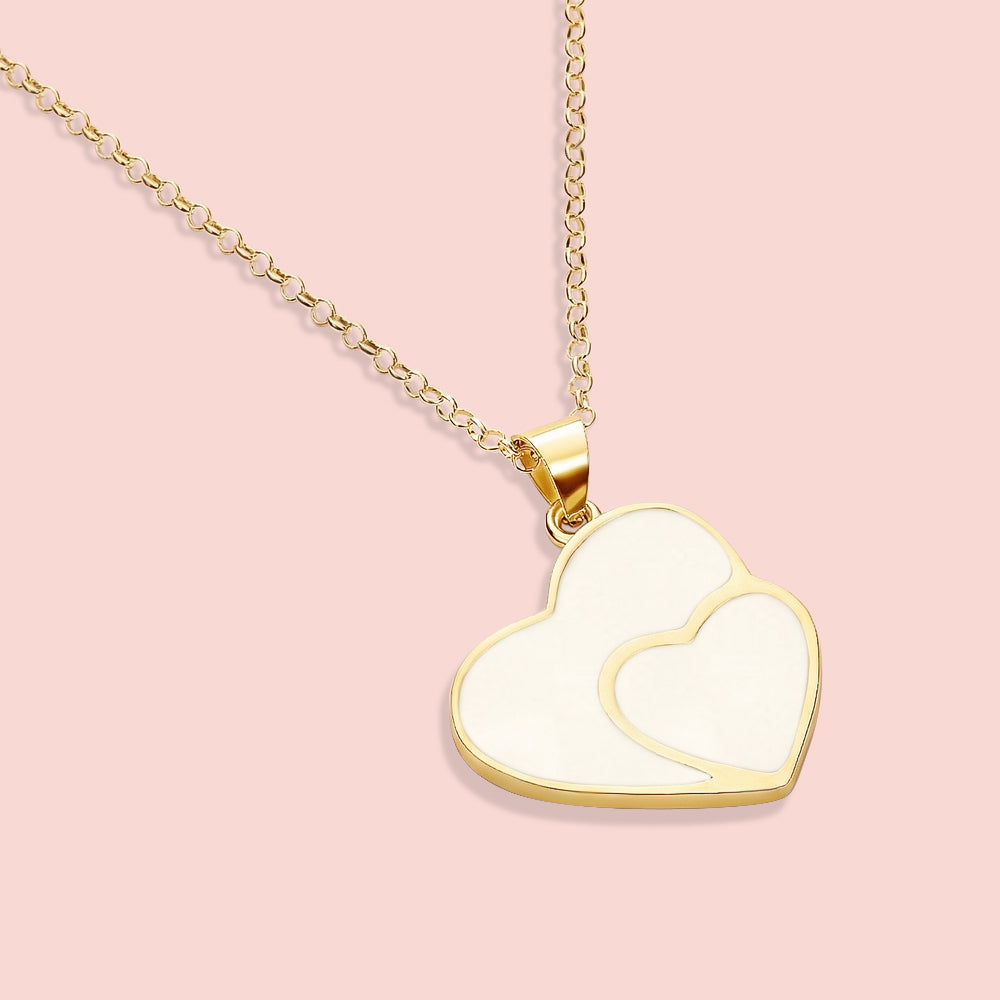 Colgante doble corazón de leche materna en oro de 18 quilates, joya maternal personalizada hecha a mano
