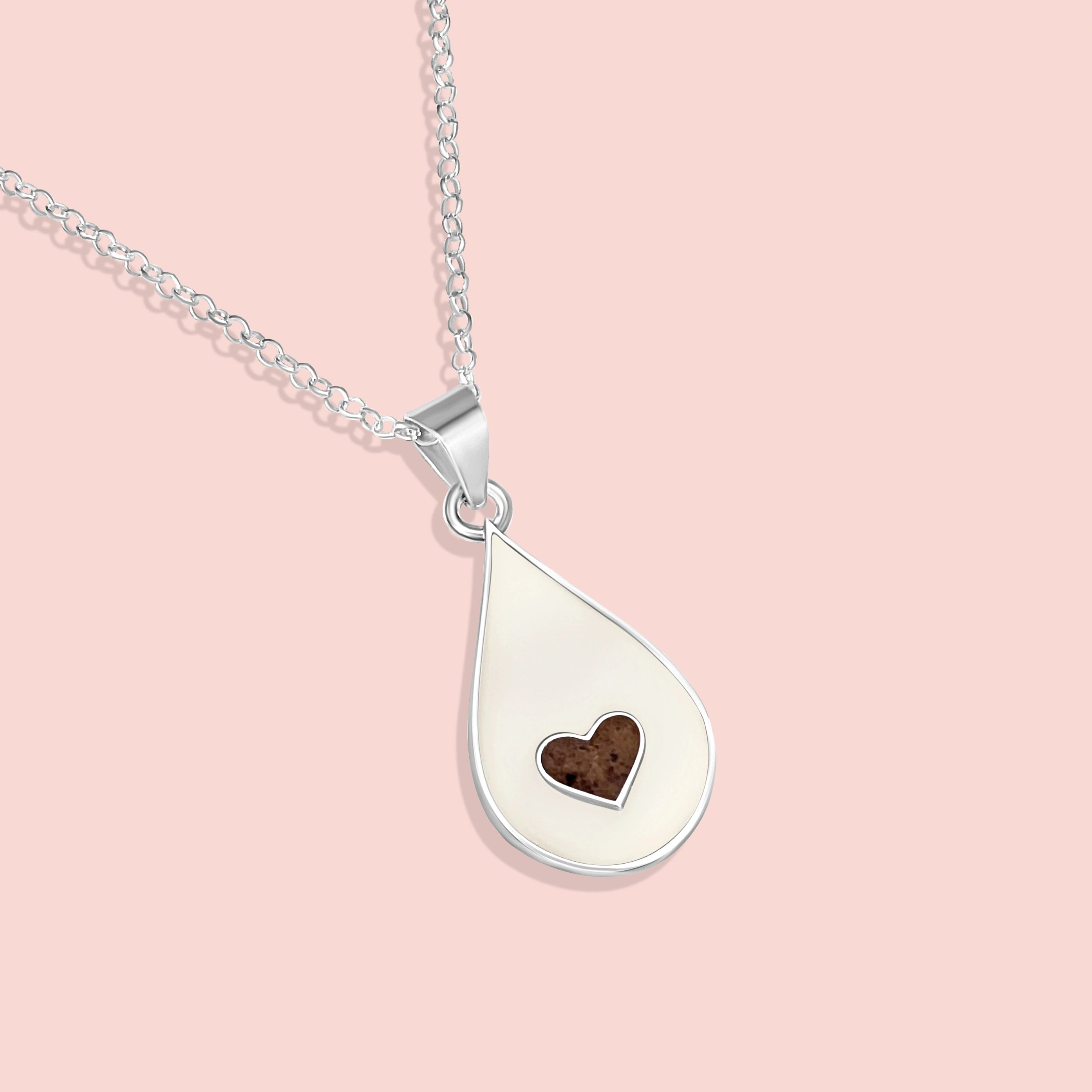 Colgante con forma de gota de leche materna con corazón de cordón umbilical dentro en plata de ley, joya maternal personalizada
