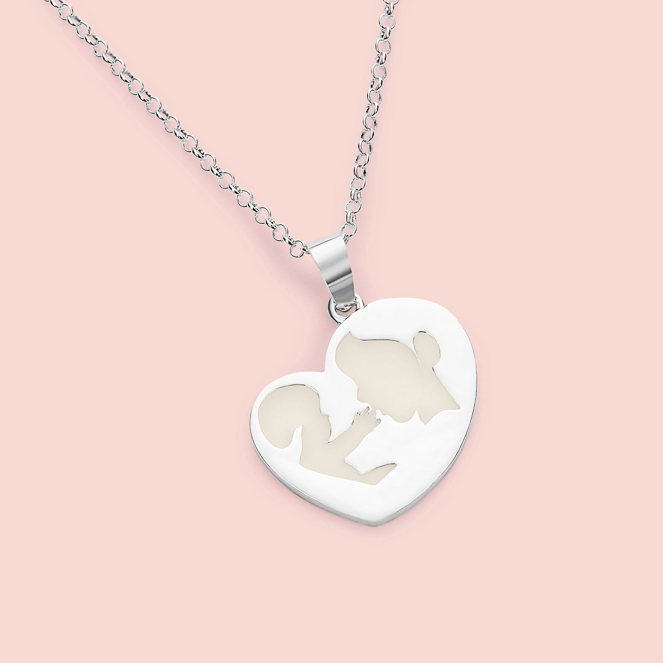 Colgante con forma de corazón de mamá con su bebé de leche materna en plata de ley, joya maternal personalizada hecha a mano
