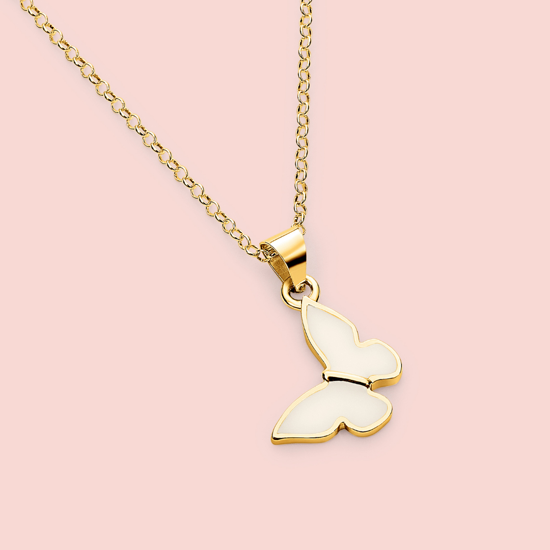 Colgante con forma de mariposa de leche materna en oro de 18 quilates, joya maternal personalizada hecha a mano
