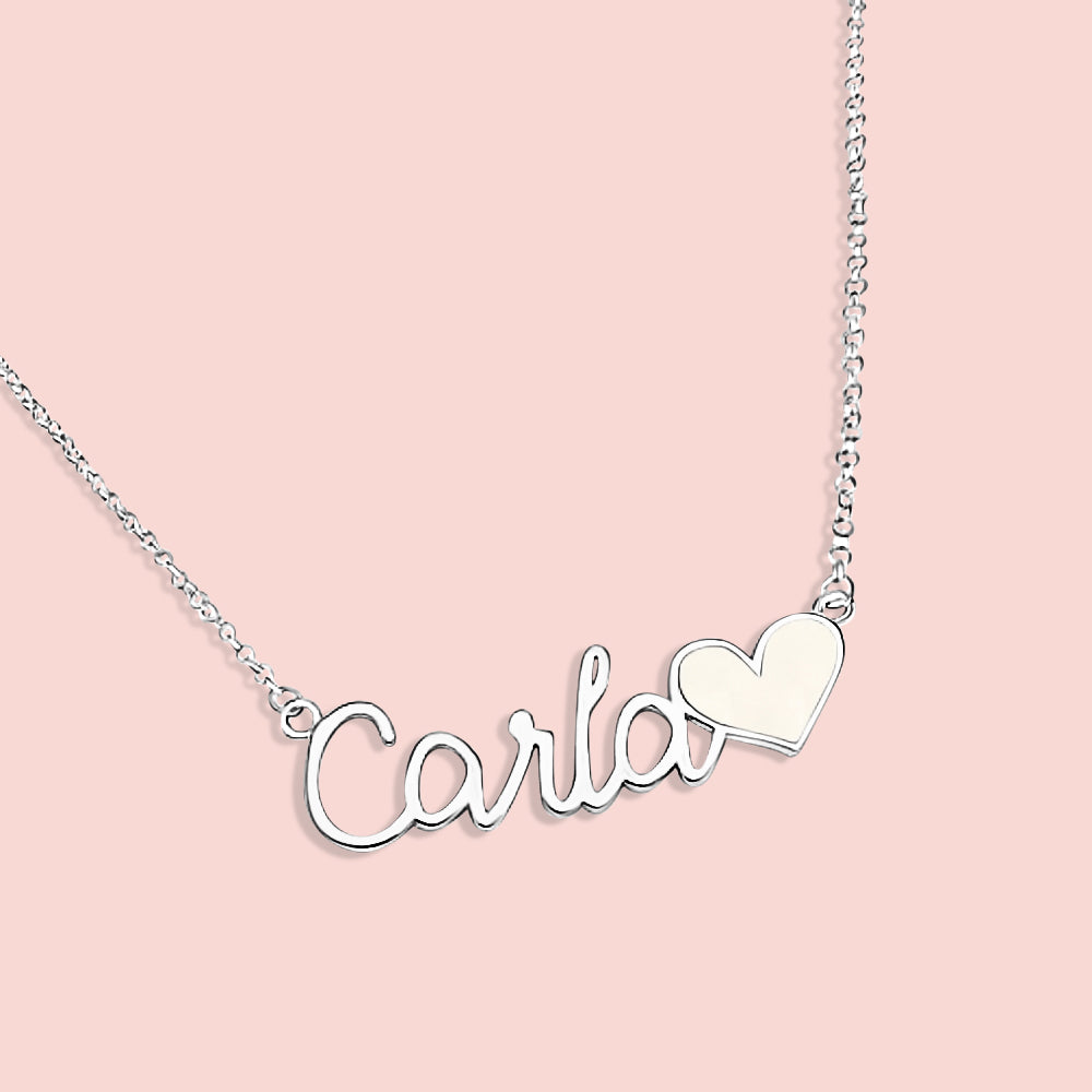 Colgante con nombre personalizado y corazón de leche materna en plata de ley, joya maternal personalizada hecha a mano
