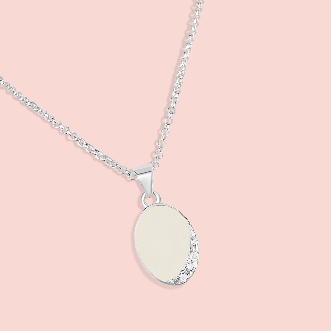 Colgante con forma de óvalo con circonitas de leche materna en plata de ley, joya maternal personalizada hecha a mano
