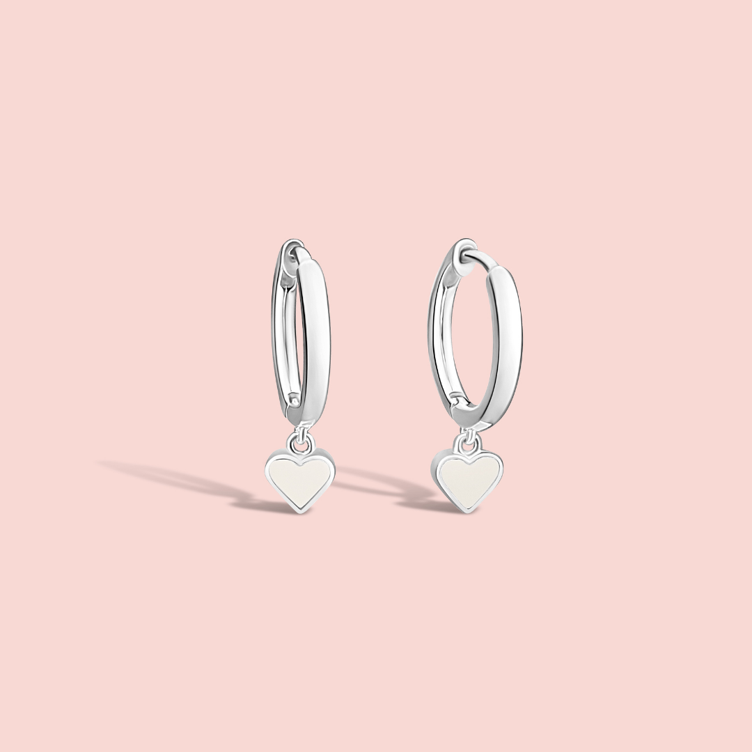 Pendientes de aro con corazón de leche materna en plata de ley 925, joya personalizada hecha a mano