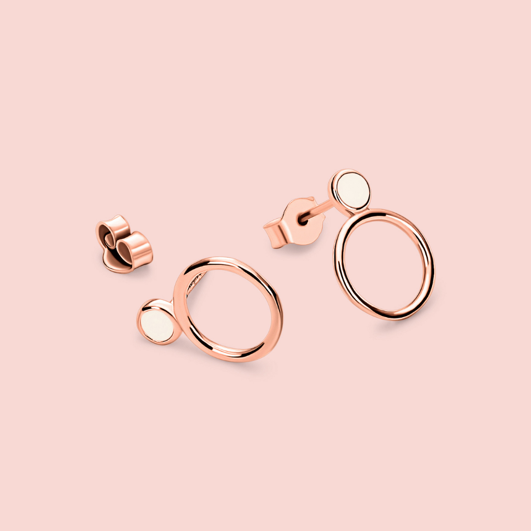 Pendientes círculos con perla de leche materna en oro rosa de 18 quilates, joya personalizada hecha a mano