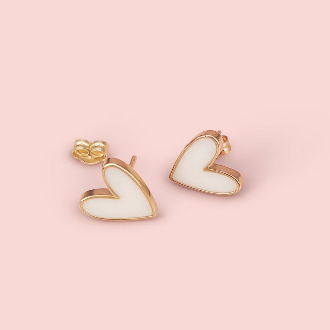 Pendientes con corazones estilizados de leche materna en oro de 18 quilates, joya personalizada hecha a mano