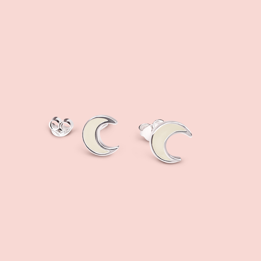 Pendientes con luna de leche materna en plata de ley 925, joya personalizada hecha a mano