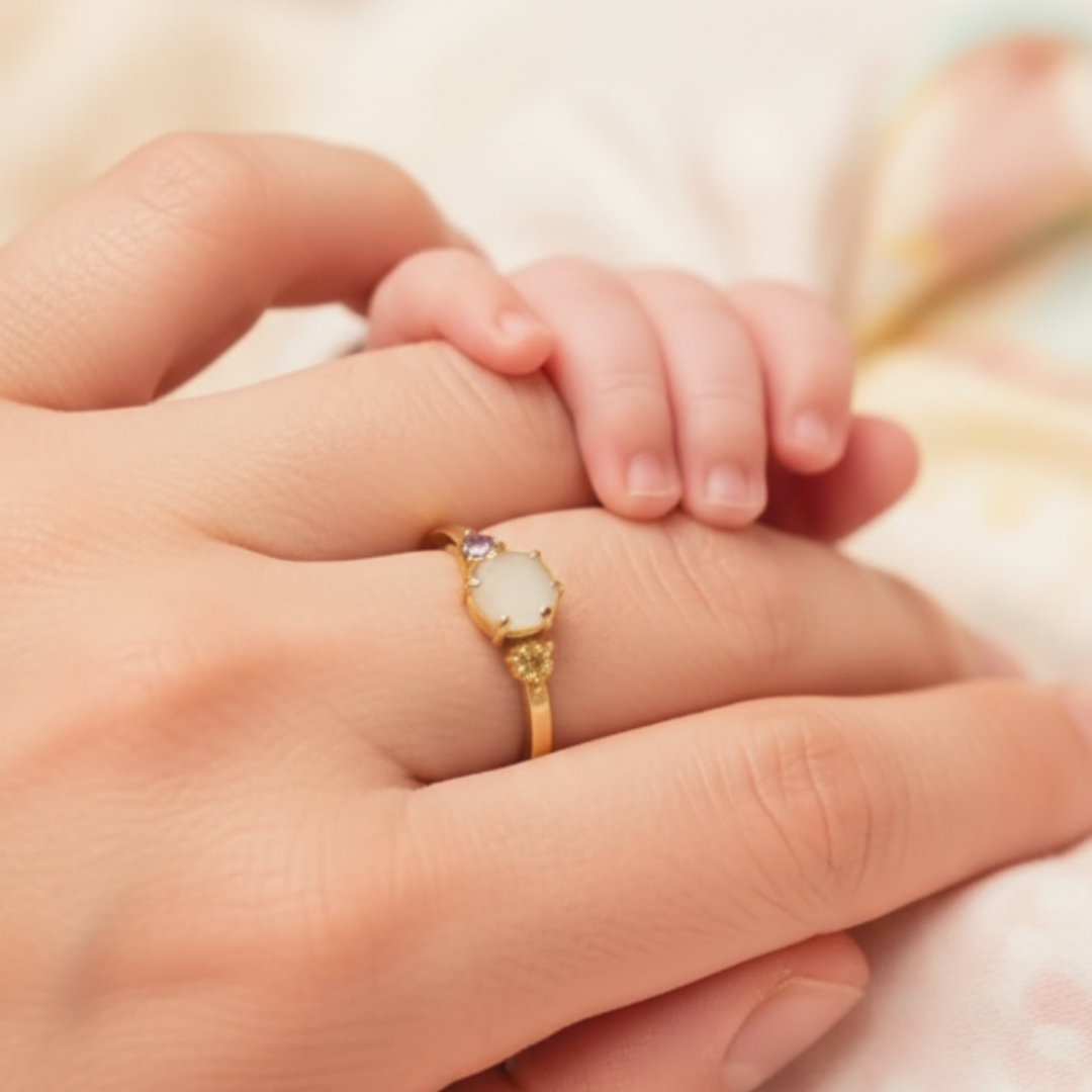 Anillo mi sol de leche materna y piedras de nacimiento